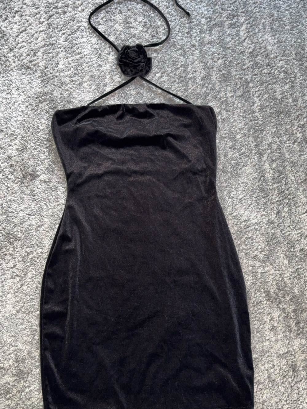 Strapless Black Mini Dress with Rosette Halter - Picture 4 of 7